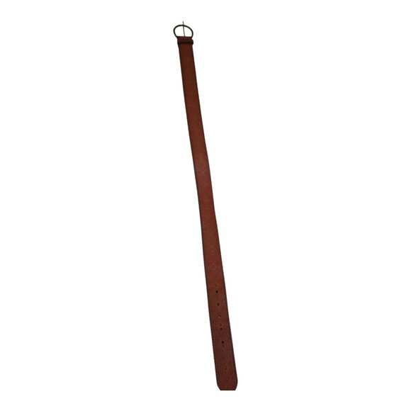 Fossil Boho Embossed Leather Belt Brass Buckle Brown Fits Waist 31-35" 1.75" - Picture 7 of 12